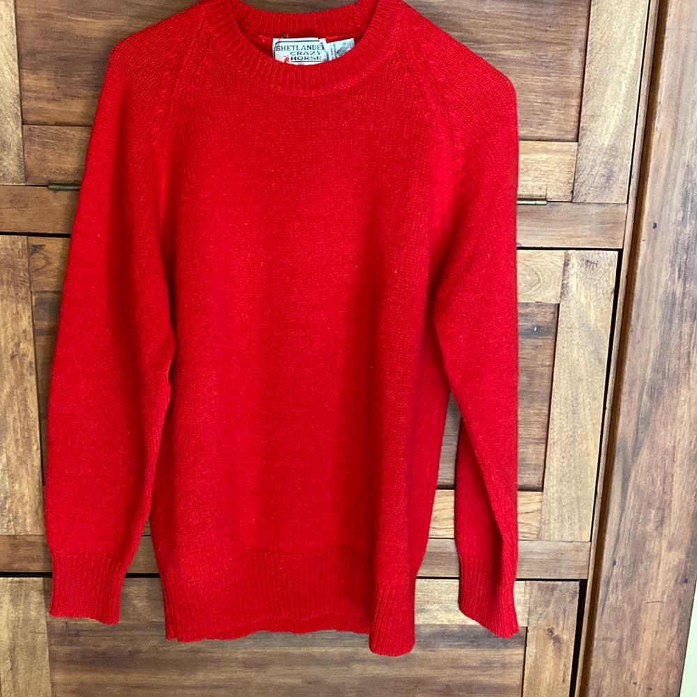 Red Shetland Wool Crewneck Sweater